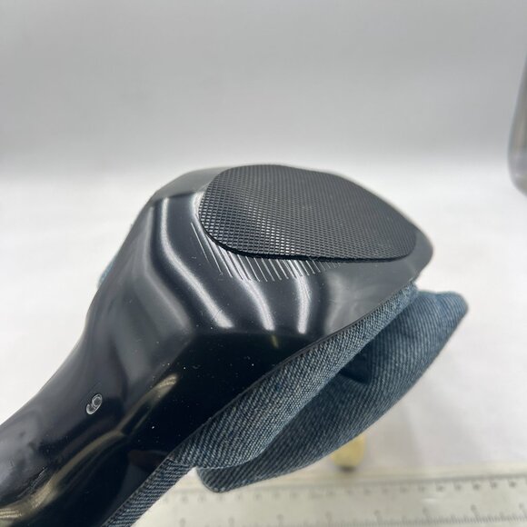 YDN Denim Blue Bowknot Mules Slip On Metal Slippers Chunky High Heels Sandals - Picture 6 of 8